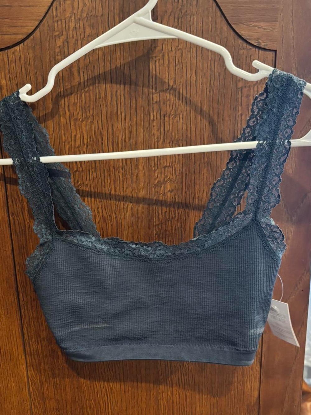 Lace-Trim Ribbed Bralette in Deep Blue